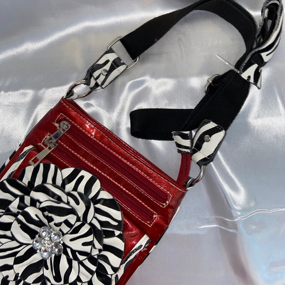 Red Floral Zebra Crossbody Purse